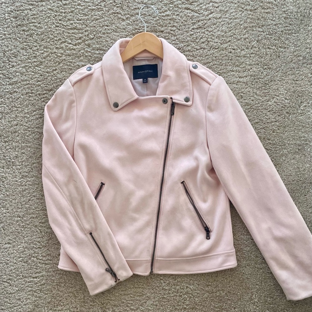 banana republic pink suede biker jacket (M)